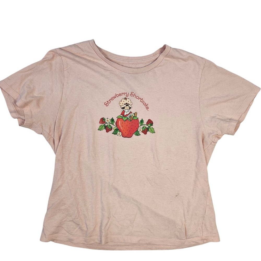 Strawberry Shortcake Graphic T-Shirt Pink Cotton Short Sleeve Large Retro 2024